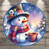 Warm Winter Wishes, Snowman Top Hat, Round, Light Weight, Metal, Wreath Sign, No Holes In Sign