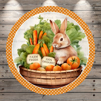 Bunny, Carrots, Fresh Farm, Orange, Spring, Light Weight, Metal Wreath Sign, Round, With No Holes