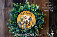 Welcome Pitbull Puppy with Sunflower Sign | Lightweight Metal Wreath Sign | Cute Dog Porch Decor | No Holes in Sign