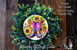 Colorful Cowboy Boots and Sunflowers Ceramic Plate, Rustic Home Decor, Western Kitchen Display Piece, Unique Decorative Wall Plate
