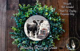 Winter Blessings Calf | Lightweight Round Metal Wreath Sign | No Holes in Sign | Farmhouse Christmas Decor