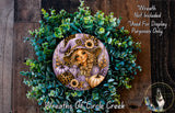 Purple Scarecrow Girl Round Aluminum Metal Wreath Sign, Leopard Pumpkins, Sunflower Fall Decor, Autumn Harvest, (Lightweight, No Holes)
