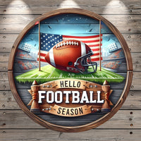 Hello, Football Season, American Flag, Light Weight, Metal, Wreath Sign, No Holes In Sign