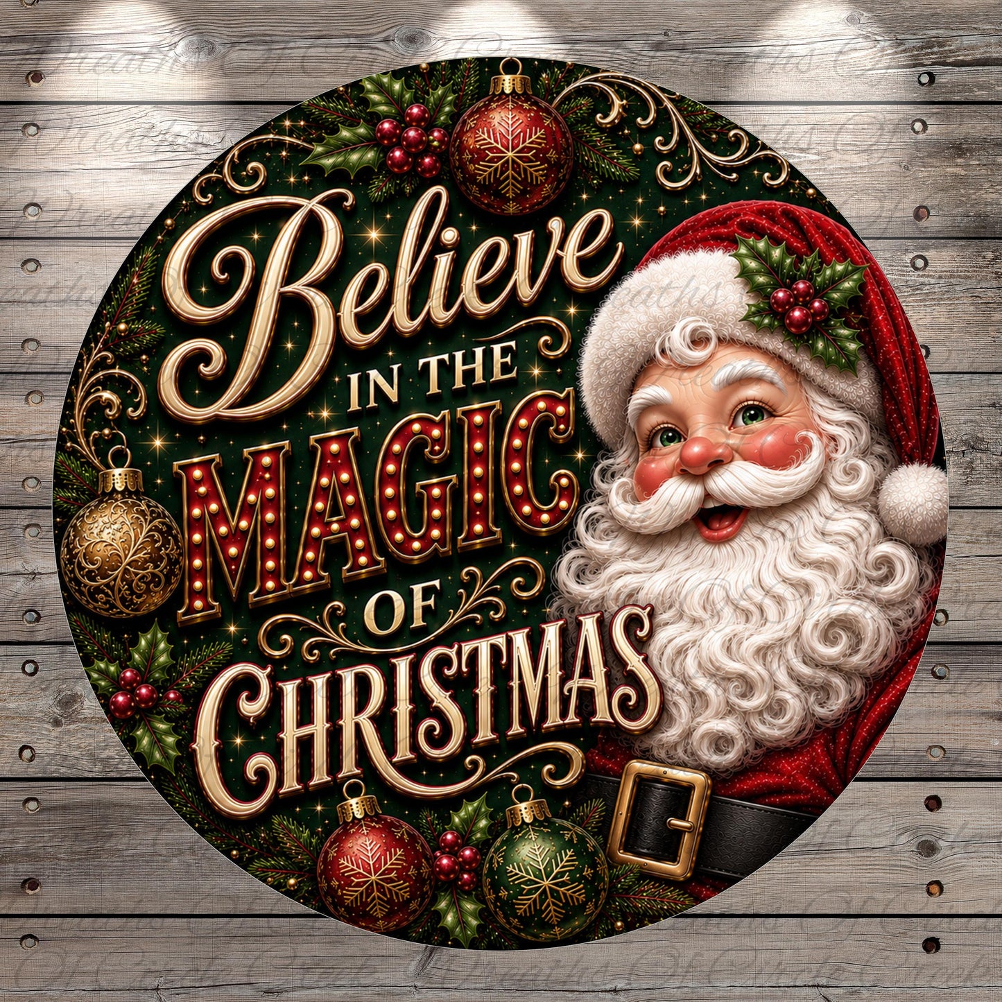 Santa Claus with a message that says "Believe in the Magic of Christmas"