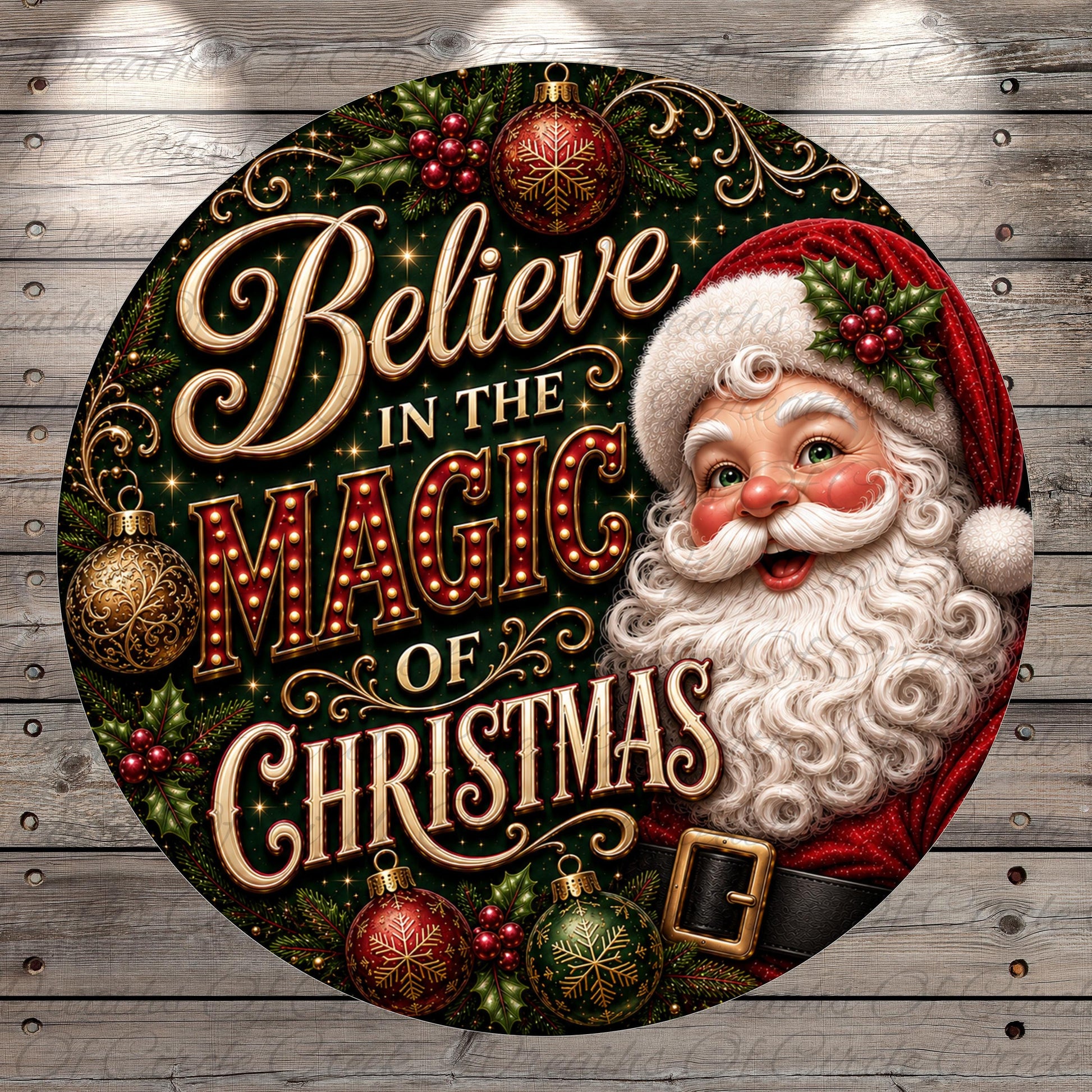 Santa Claus with a message that says "Believe in the Magic of Christmas"