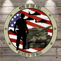 Armed Forces, Patriotic, Army, Home of The Free, Because Of The Brave, Light Weight, Metal Wreath Sign, No Holes In Sign