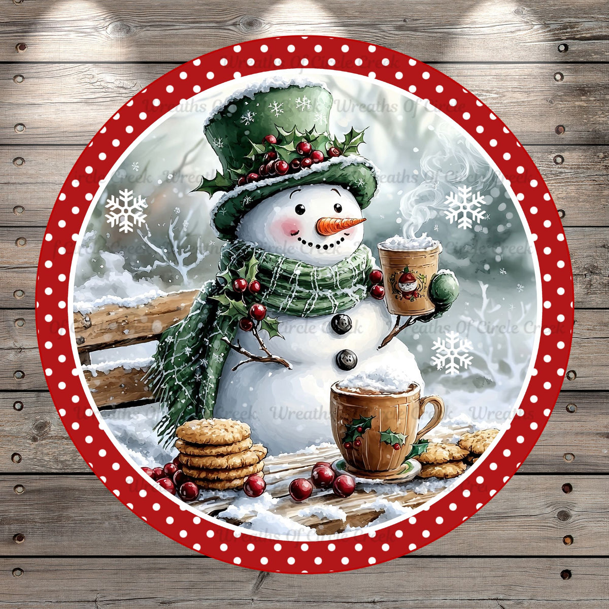 Warm Winter, Welcome, Snowman, Round, Light Weight, Metal, Wreath Sign, No Holes In Sign