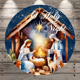 O Holy Night, Nativity Scene, Round, Light Weight, Metal ,Wreath Sign, No Holes In Sign