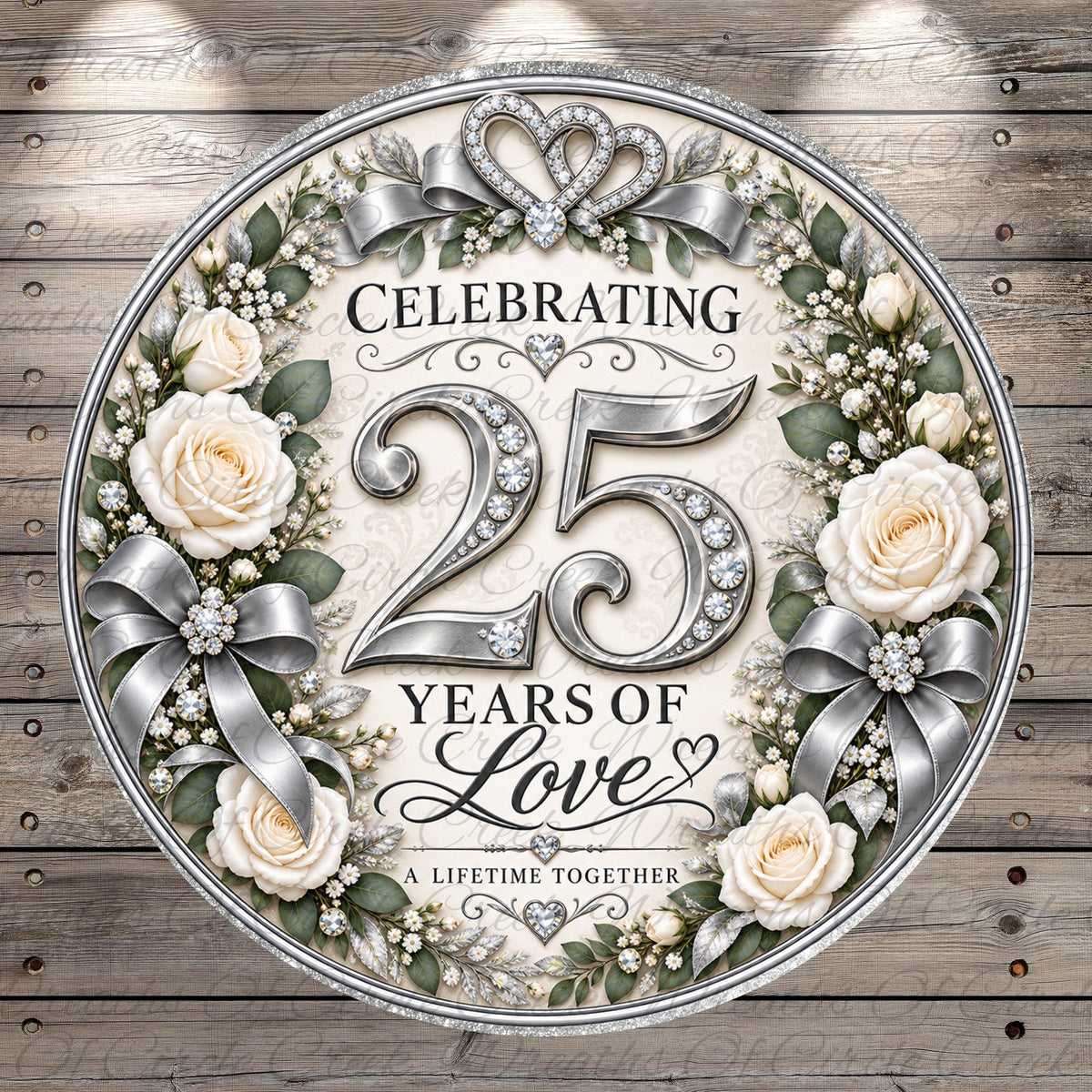 The image is a decorative anniversary sign celebrating 25 years of love.