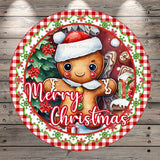 Merry Christmas, Gingerbread, Round, Light Weight, Metal ,Wreath Sign, No Holes In Sign