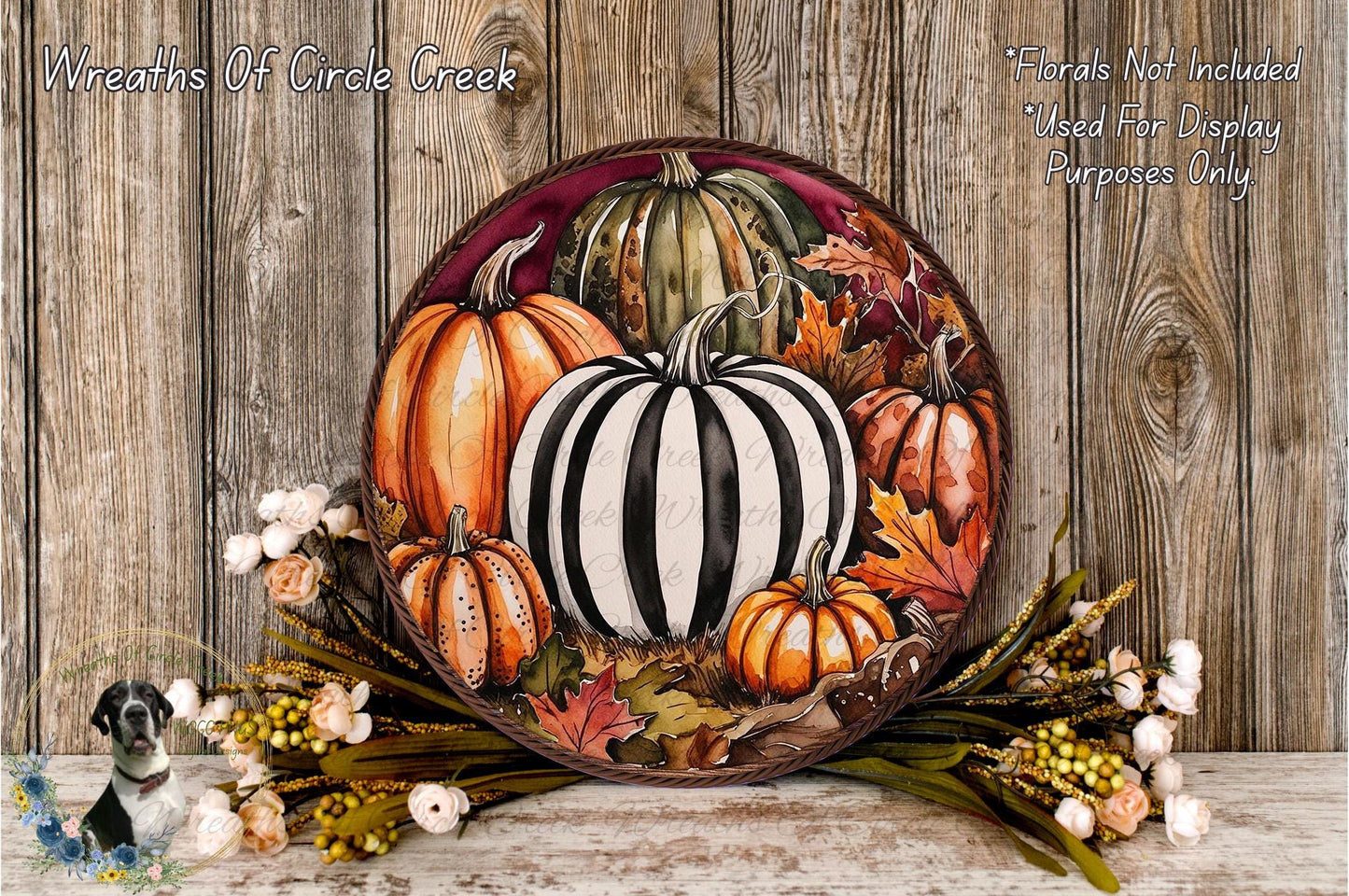 a painting of a pumpkin surrounded by flowers