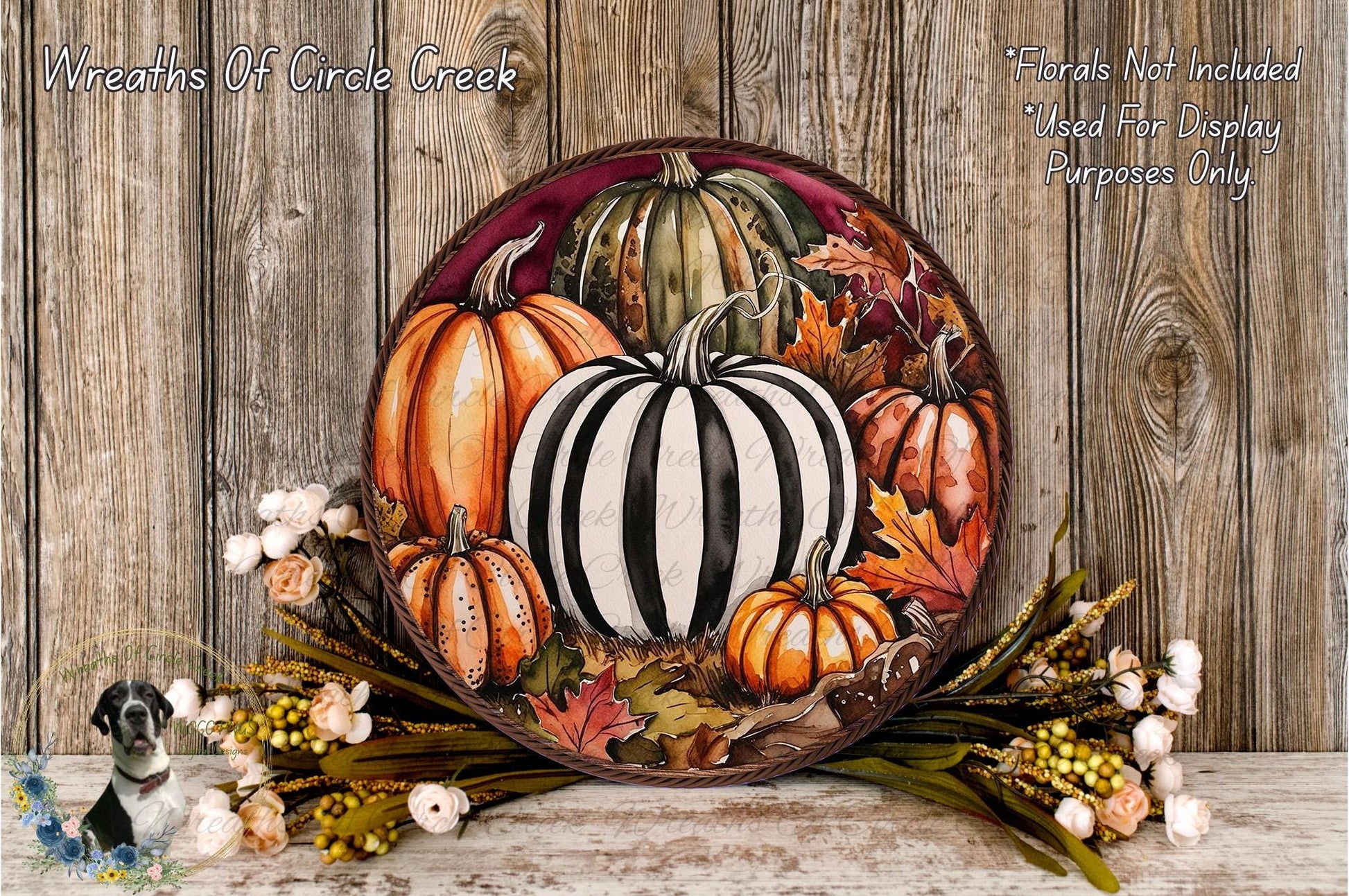 a painting of a pumpkin surrounded by flowers