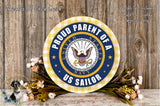 a patriotic symbol of the United States Navy, surrounded by flowers and a wooden background.