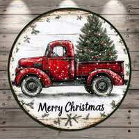 Vintage Red Truck, Christmas Tree, Merry Christmas, Light Weight, Metal, Wreath Sign, No Holes In Sign