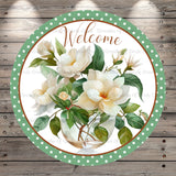 White Gardenias, Welcome, Florals, Light Weight, Metal Wreath Sign, No Holes In Sign