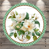 White Gardenias, Welcome, Florals, Light Weight, Metal Wreath Sign, No Holes In Sign