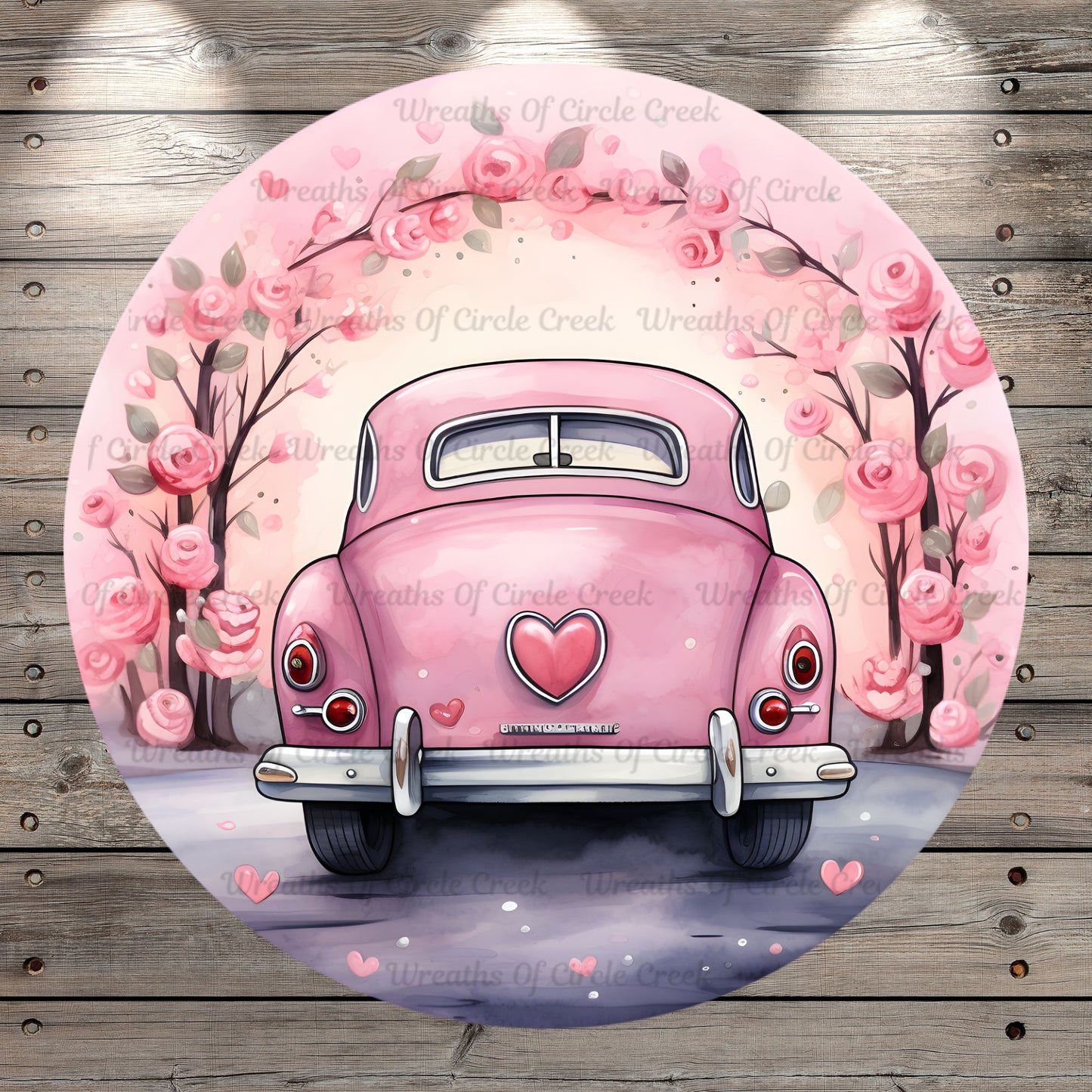 Love Bug, Pink, Valentine, Wreath Sign, No Holes, Round UV Coated, Metal