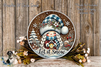 A decorative plate with a winter scene featuring a smiling girl, snowflakes, pine trees, and a lantern, surrounded by flowers and greenery.