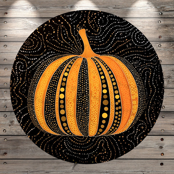 Black and Orange Pumpkin, Artistic, Halloween, Round, Light Weight, Metal Wreath Sign, No Holes In Sign