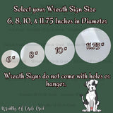 a picture of a dog with a sign that says, select your weather sign size
