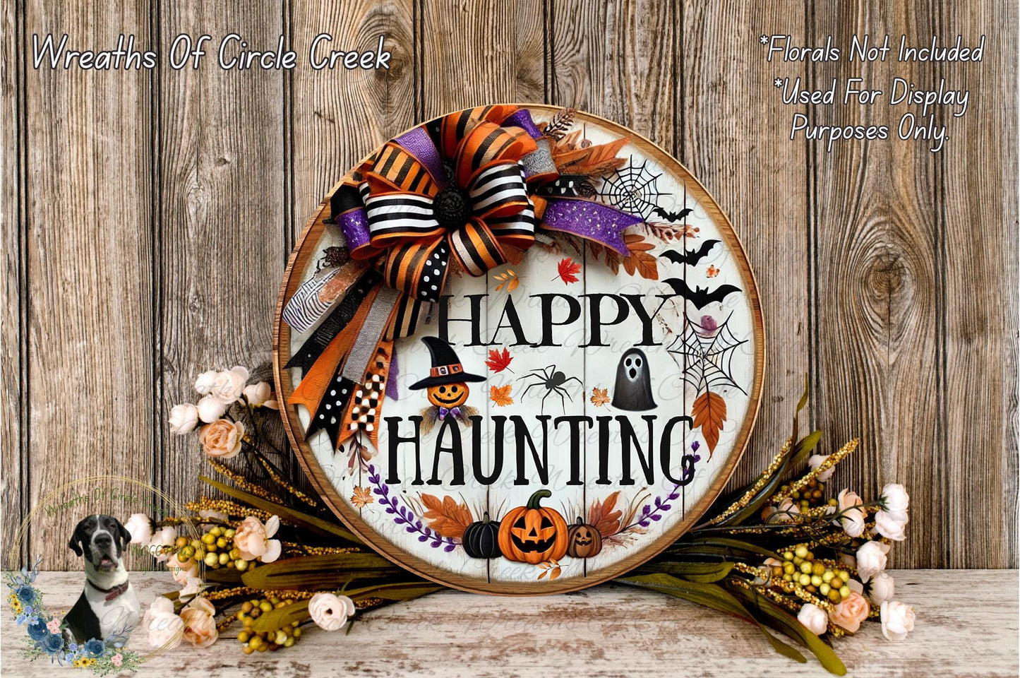 a cross stitch pattern of a happy halloween wreath