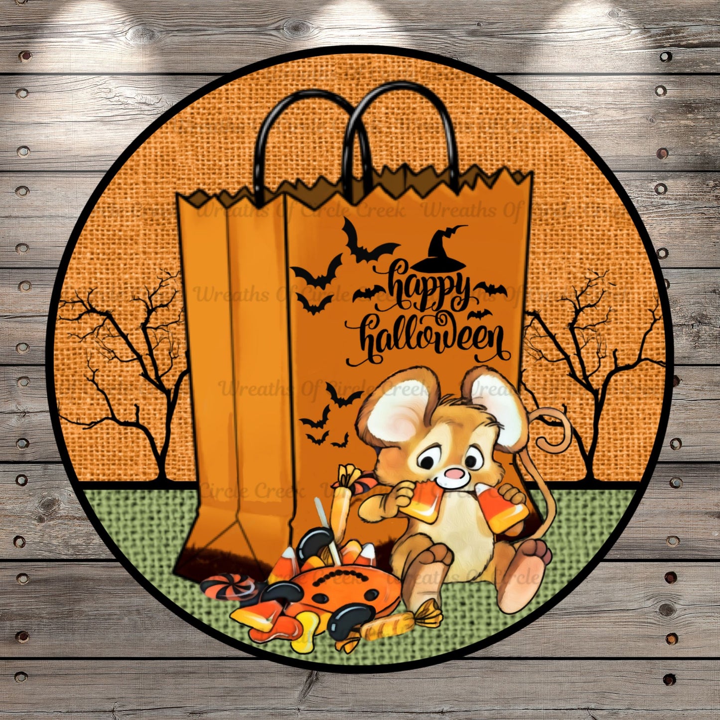 Happy Halloween, Mouse Vintage, Trick or Treat Paper Bag, , Round UV Coated, Metal Sign, No Holes