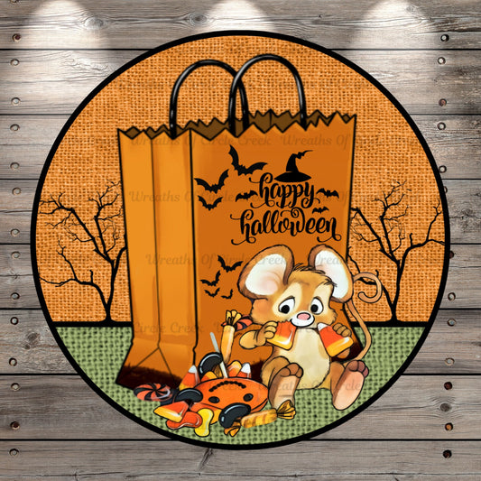 Happy Halloween, Mouse Vintage, Trick or Treat Paper Bag, , Round UV Coated, Metal Sign, No Holes