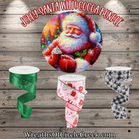 Jolly Santa, With Cocoa,Bundle, Sign, and Ribbon Bundle