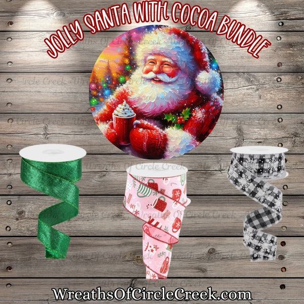 Jolly Santa, With Cocoa,Bundle, Sign, and Ribbon Bundle