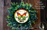 A wreath made of green leaves and a butterfly design, with the text "Wreath Not Included * Used For Display Purposes Only" and "Wreaths of Circle Creek" written on it.