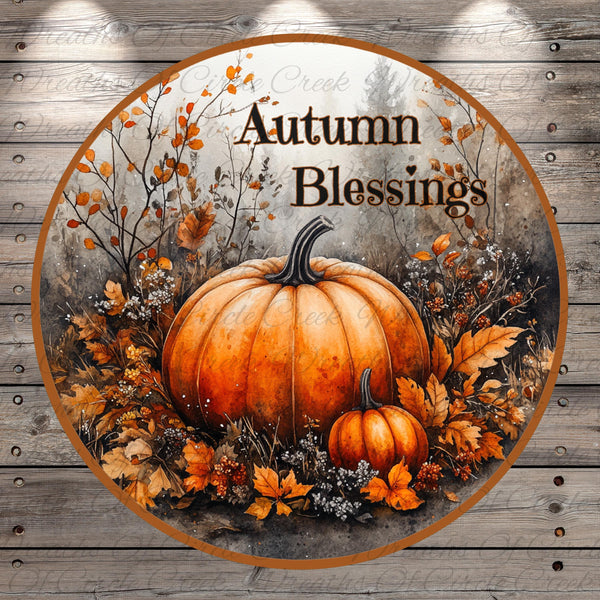 a painting of a pumpkin surrounded by autumn leaves
