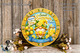 A decorative plate with a gnome holding a lemon, surrounded by flowers and a banner that says "Sweet Summer Time".