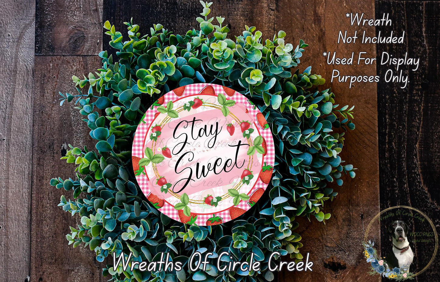 Stay Sweet Strawberry Sign | Lightweight Round Metal Wreath Sign | No Holes in Sign | Summer Farmhouse Decor