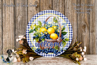 Welcome Lemon Blueberry Basket Sign | Lightweight Round Metal Wreath Sign | No Holes in Sign | Farmhouse Porch Decor
