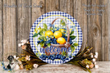 Welcome Lemon Blueberry Basket Sign | Lightweight Round Metal Wreath Sign | No Holes in Sign | Farmhouse Porch Decor
