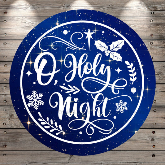 O Holy Night, Blue, Round, Light Weight, Metal ,Wreath Sign, No Holes In Sign
