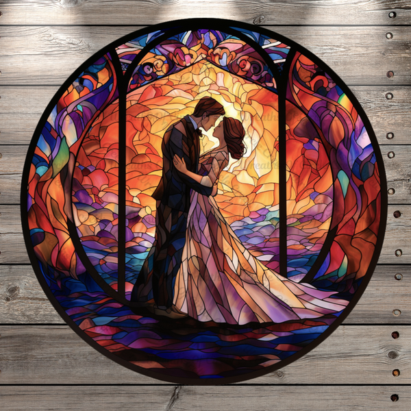 Wedding Couple 3, Wedding, Stain Glass Print, Round UV Coated, Metal Sign, No Holes