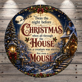 The image is a circular Christmas-themed sign with a winter landscape and holiday decorations. The sign features a quote about Christmas and a mouse, surrounded by a festive scene.