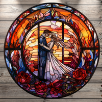 Wedding Couple 4, Wedding, Stain Glass Print, Round UV Coated, Metal Sign, No Holes