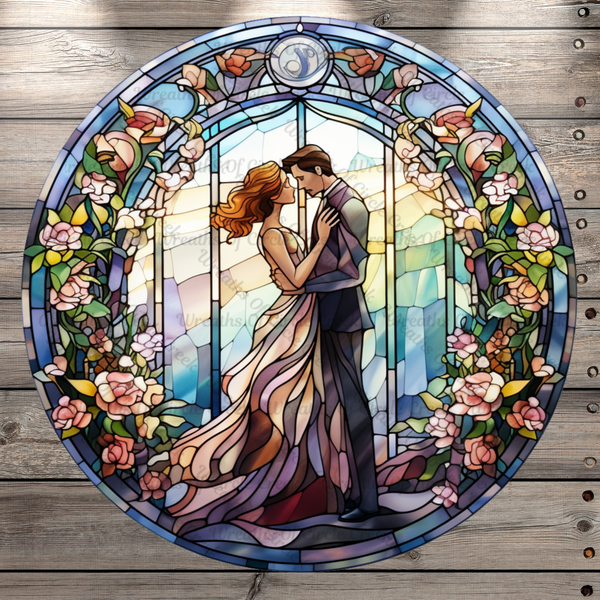 Wedding Couple 5, Wedding, Stain Glass Print, Round UV Coated, Metal Sign, No Holes
