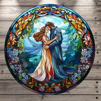 Wedding Couple 6, Wedding, Stain Glass Print, Round UV Coated, Metal Sign, No Holes