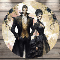 Vampire Couple, Black Dress, Gold, Halloween, Wedding, Vintage, Victor Wreaths Of Circle Creek Vampire Couple, Black Dress, Gold, Halloween, Wedding, Vintage, Victor Wreaths Of Circle Creek