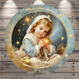 Baby Jesus, Joy to The World, Light Weight, Round, Metal Wreath Sign, No Holes, UV Coated