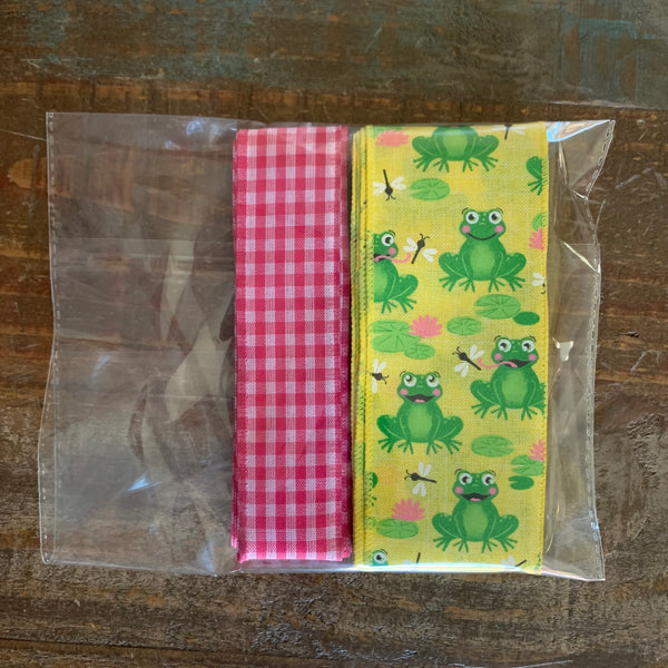 Frogs and Pink Gingham, Wired Ribbon, Bundle Bag, #39