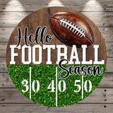 Hello Football Season Sign | Lightweight Round Metal Wreath Sign | No Holes in Sign | Glitter Football Field Decor