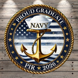Proud Navy Graduate PIR 2026 Aluminum Metal Wreath Sign (Lightweight, No Holes)