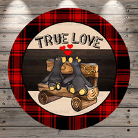 Black Bears, Couple, True Love, Valentine, Wreath Sign, No Holes, Round UV Coated, Metal, No Holes