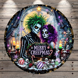 A Halloween-themed digital illustration featuring a couple with spooky makeup and costumes, surrounded by various Halloween-themed elements such as bats, skulls, and candy canes.