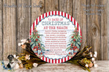 The image is a collage of Christmas-themed images, including a circular sign with the text "12 DAYS OF CHRISTMAS AT THE BEACH" and a wreath with Christmas decorations.