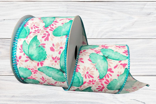Watercolor Butterflies, Blue, Wired Ribbon, 2.5" x 10 Yards, 41023-40-33